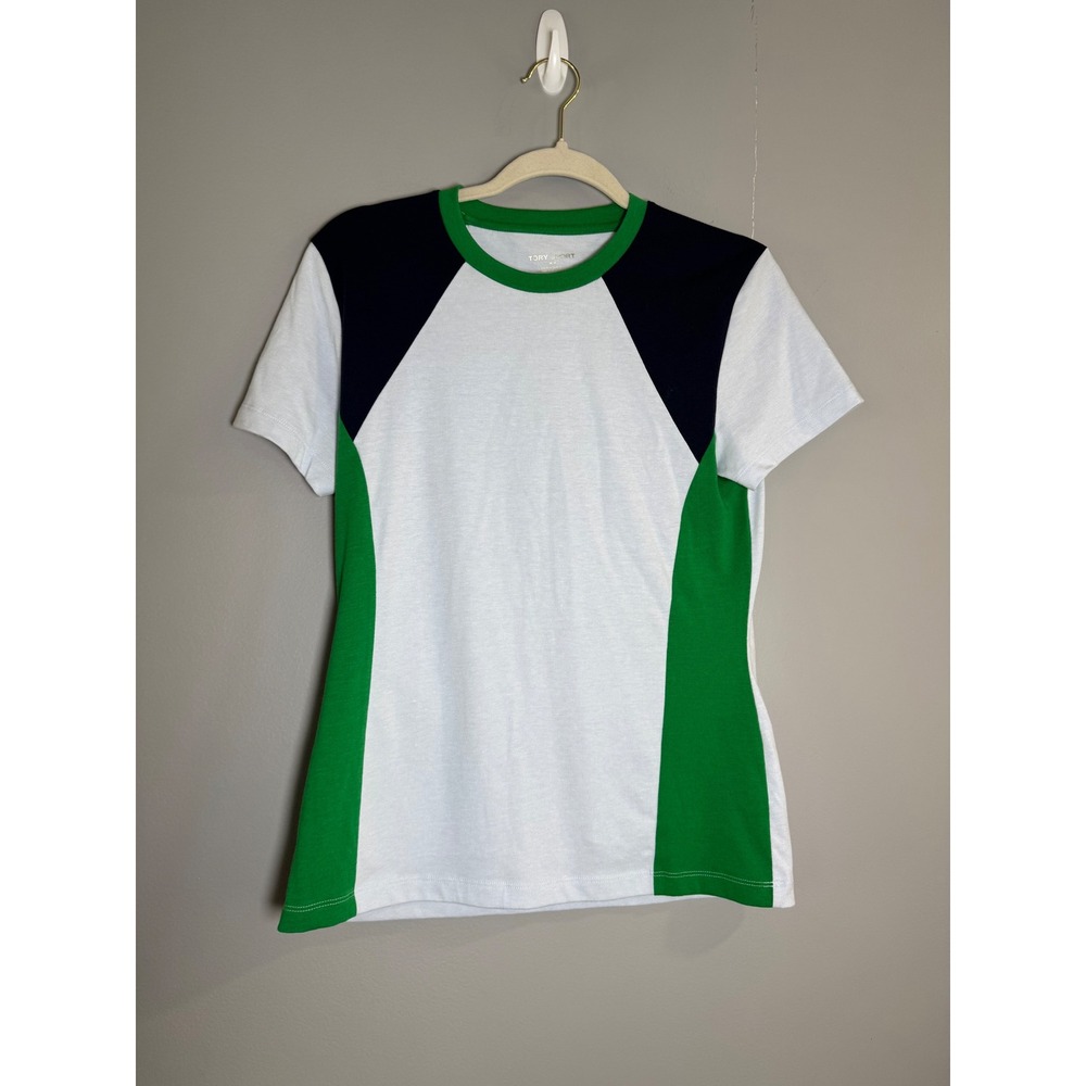 Tory Sport Colorblock T Shirt Medium White Green Navy‎ Short Sleeve Top